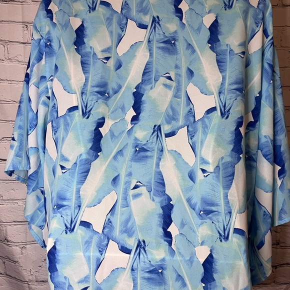 Adrienne Womens Turqoise Feather 1/2 Sleeve V Neck Knot Front Blouse Top Medium - Picture 6 of 6